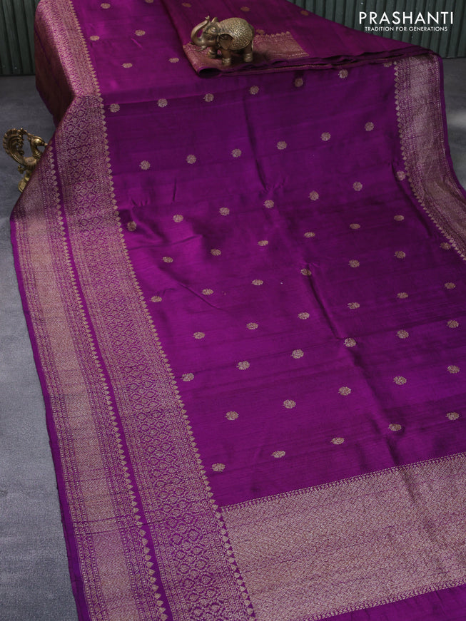 Banarasi raw silk saree purple with thread & zari woven buttas and woven border