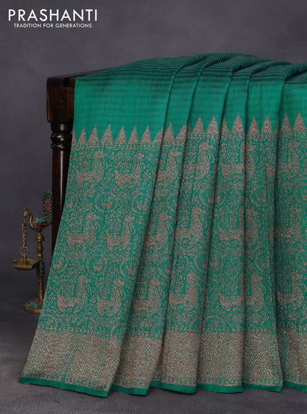 Banarasi raw silk saree green with thread & zari woven buttas and woven border