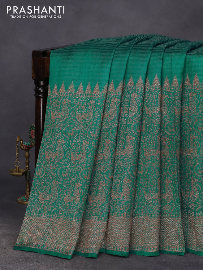 Banarasi raw silk saree green with thread & zari woven buttas and woven border