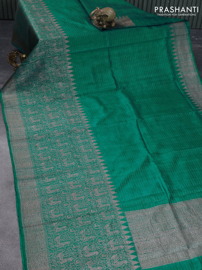 Banarasi raw silk saree green with thread & zari woven buttas and woven border