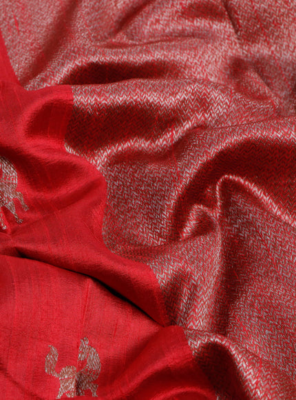 Banarasi raw silk saree dark red and green with thread & zari woven buttas and woven border