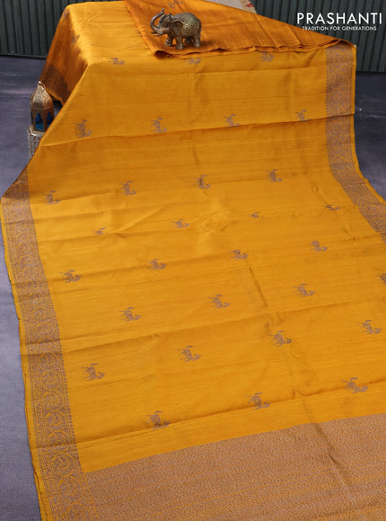 Banarasi raw silk saree mustard yellow with thread & zari woven buttas and woven border