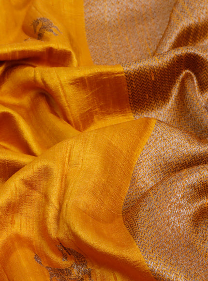 Banarasi raw silk saree mustard yellow with thread & zari woven buttas and woven border