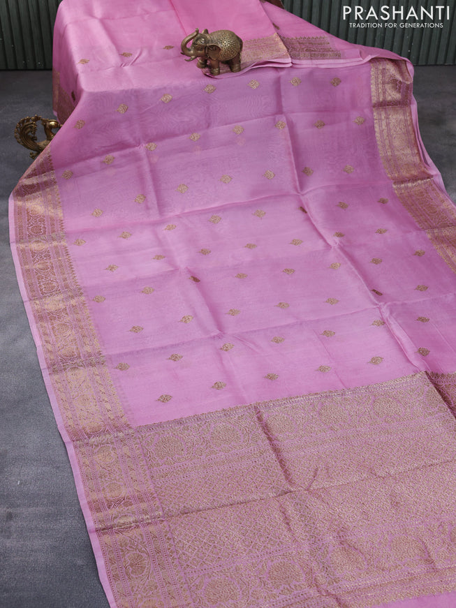 Banarasi organza silk saree mauve pink with thread & zari woven buttas and banarasi style border