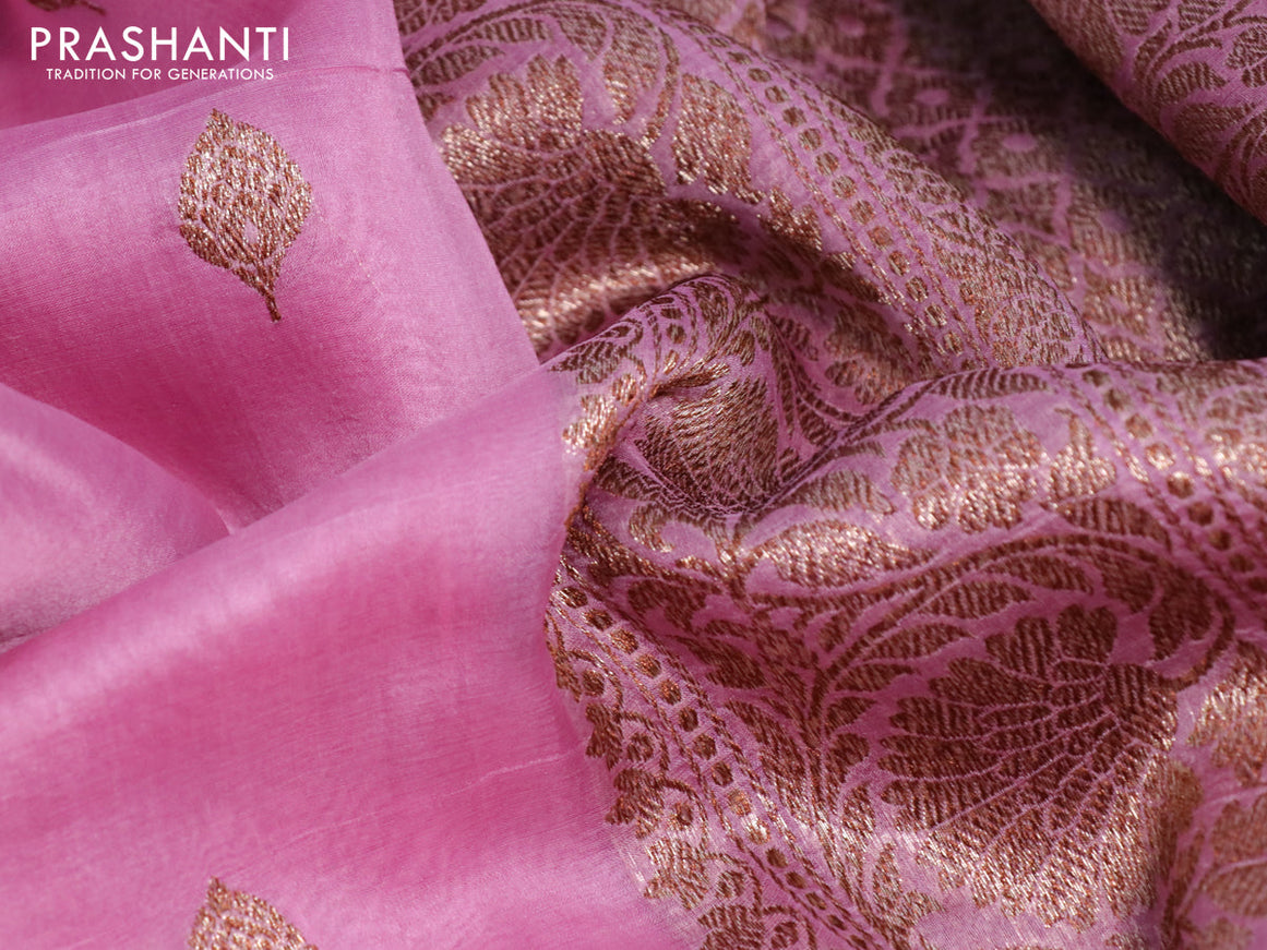 Banarasi organza silk saree mauve pink with thread & zari woven buttas and banarasi style border