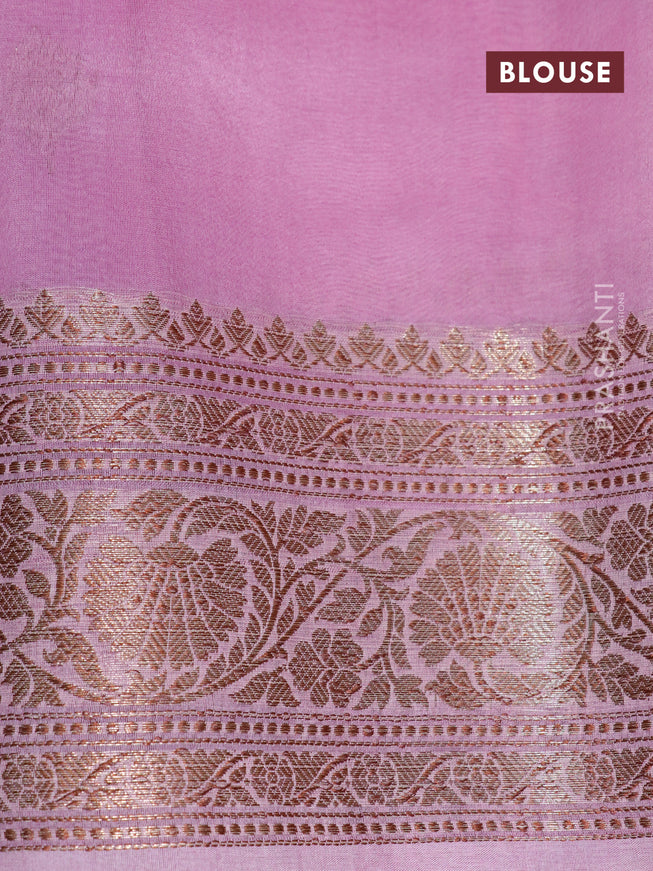 Banarasi organza silk saree mauve pink with thread & zari woven buttas and banarasi style border