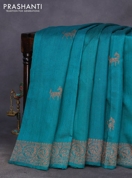 Banarasi raw silk saree green with thread & zari woven buttas and woven border