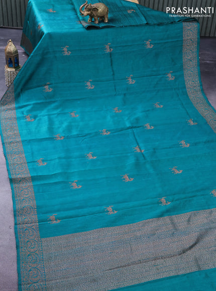 Banarasi raw silk saree green with thread & zari woven buttas and woven border