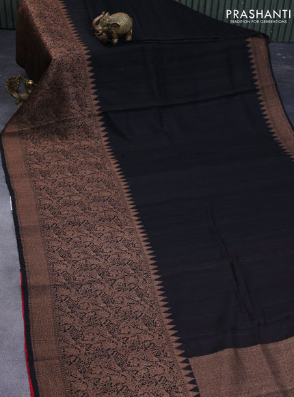 Banarasi raw silk saree black and red with plain body and long woven border