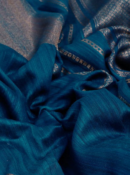 Banarasi raw silk saree peacock blue with allover thread & zari stripes and woven border