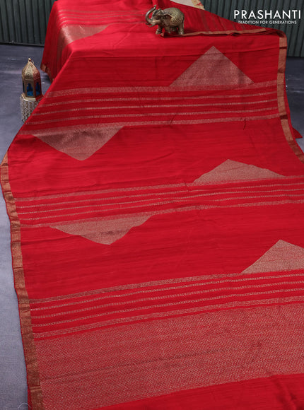 Banarasi raw silk saree red with allover thread & zari stripes and butta border