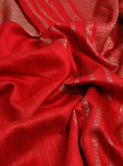 Banarasi raw silk saree red with allover thread & zari stripes and butta border