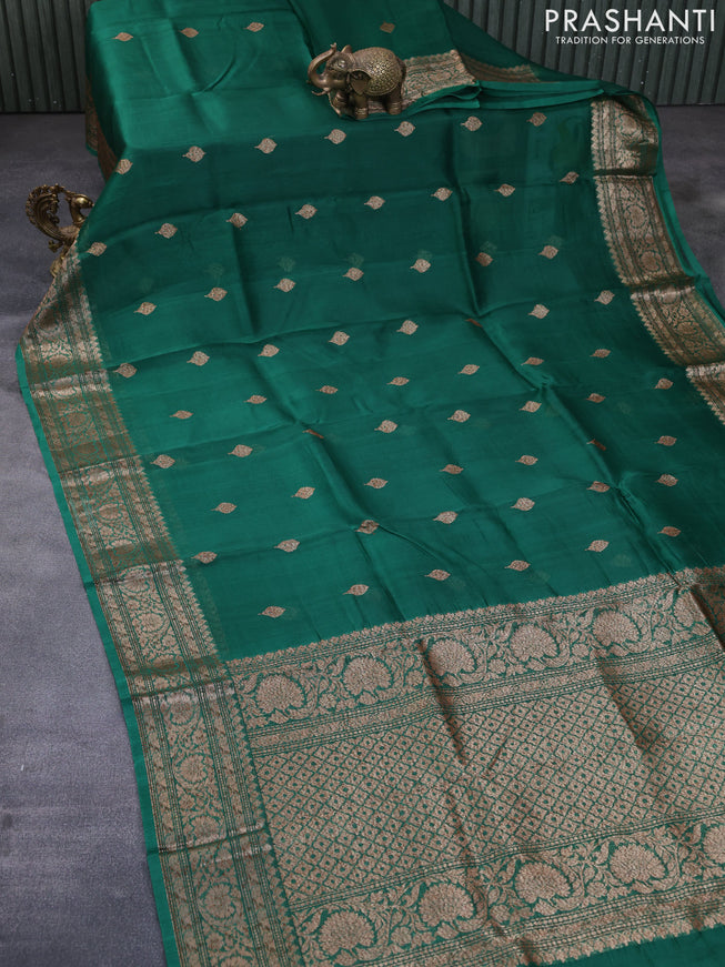 Banarasi organza silk saree dark green with thread & zari woven buttas and banarasi style border