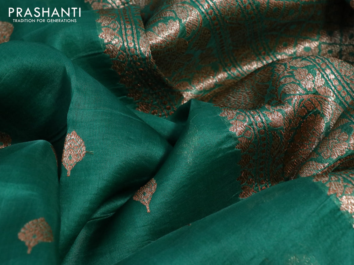 Banarasi organza silk saree dark green with thread & zari woven buttas and banarasi style border