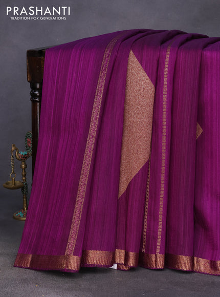 Banarasi raw silk saree purple with allover thread & zari stripes and butta border