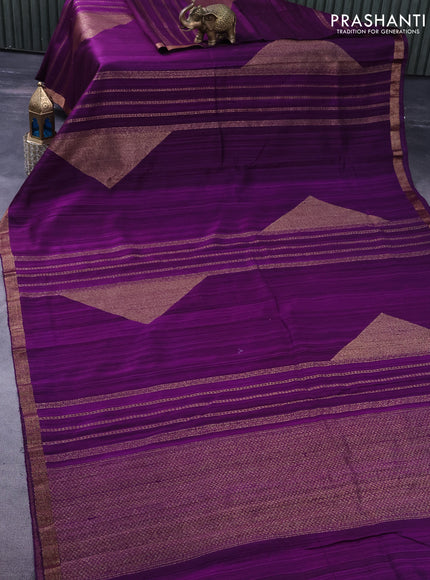 Banarasi raw silk saree purple with allover thread & zari stripes and butta border