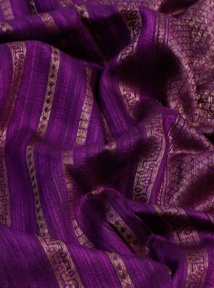 Banarasi raw silk saree purple with allover thread & zari stripes and butta border