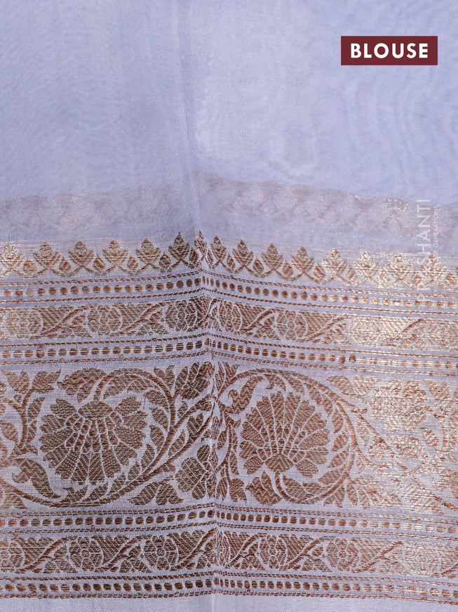 Banarasi organza silk saree grey shade with thread & zari woven buttas and banarasi style border