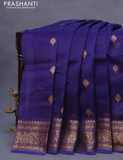 Banarasi organza silk saree navy blue with thread & zari woven buttas and banarasi style border