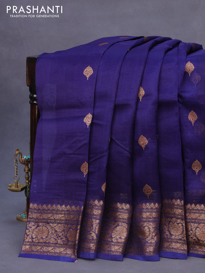 Banarasi organza silk saree navy blue with thread & zari woven buttas and banarasi style border