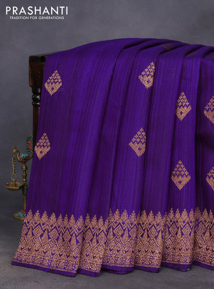 Banarasi raw silk saree deep violet with thread & zari woven buttas and woven border