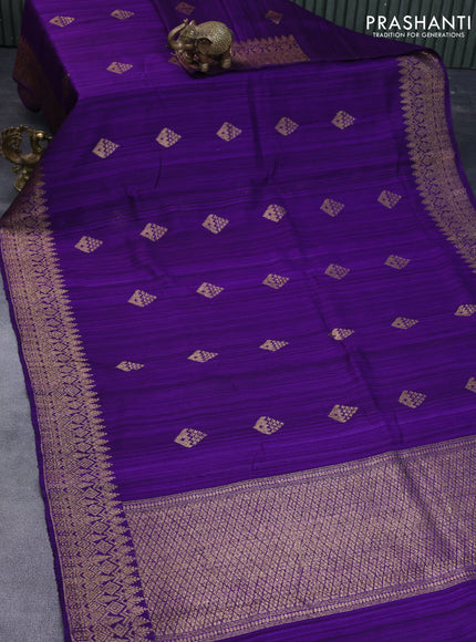 Banarasi raw silk saree deep violet with thread & zari woven buttas and woven border