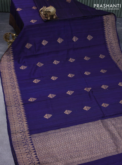 Banarasi raw silk saree navy blue with thread & zari woven buttas and woven border