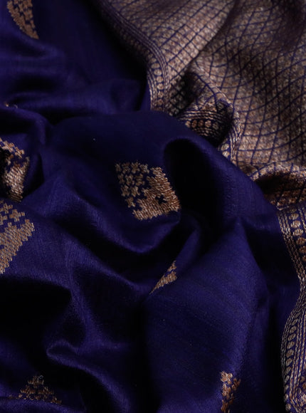 Banarasi raw silk saree navy blue with thread & zari woven buttas and woven border