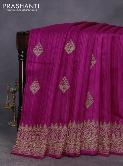 Banarasi raw silk saree magenta pink with thread & zari woven buttas and woven border