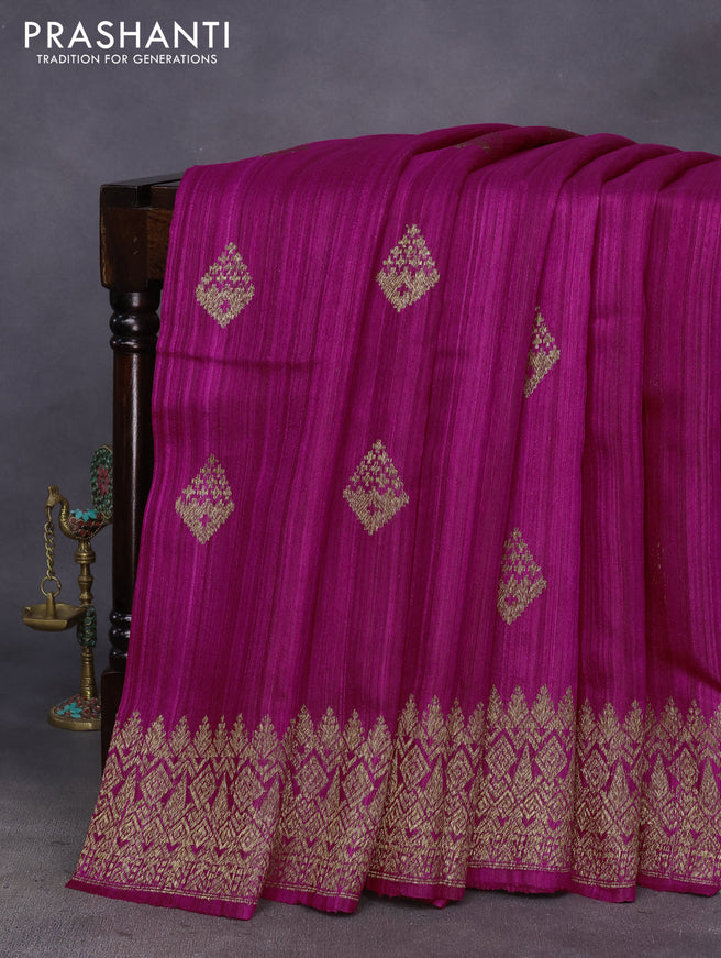 Banarasi raw silk saree magenta pink with thread & zari woven buttas and woven border