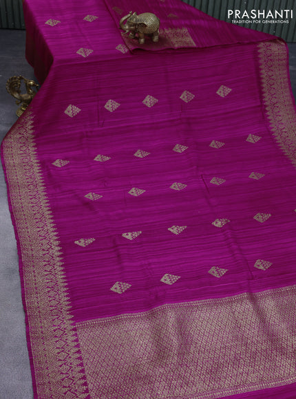 Banarasi raw silk saree magenta pink with thread & zari woven buttas and woven border