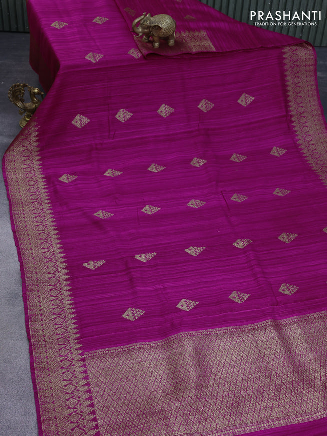 Banarasi raw silk saree magenta pink with thread & zari woven buttas and woven border