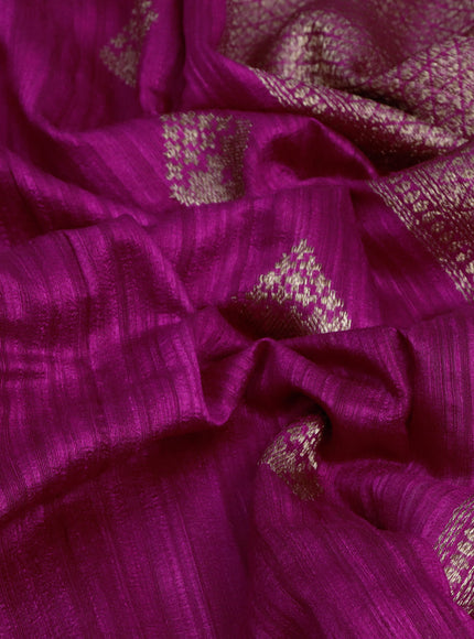 Banarasi raw silk saree magenta pink with thread & zari woven buttas and woven border