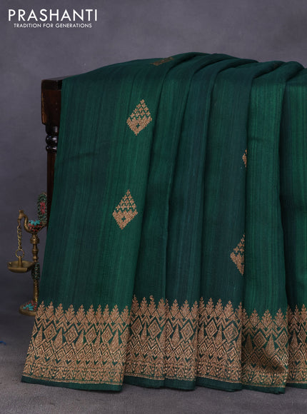 Banarasi raw silk saree bottle green with thread & zari woven buttas and woven border