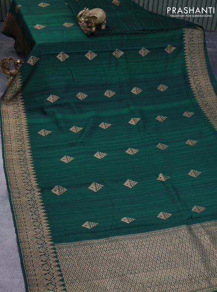 Banarasi raw silk saree bottle green with thread & zari woven buttas and woven border