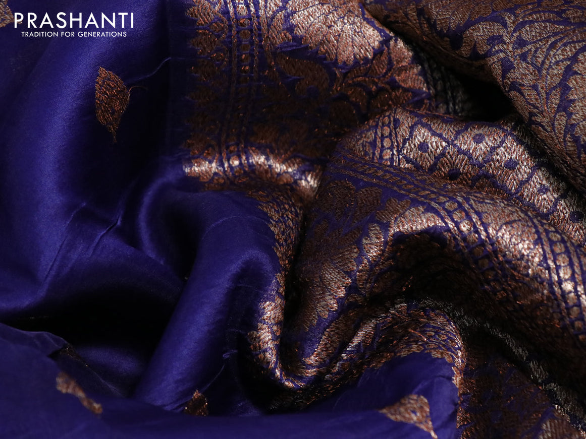 Banarasi organza silk saree navy blue with thread & zari woven buttas and banarasi style border