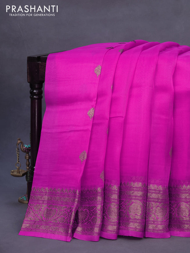 Banarasi organza silk saree pink with thread & zari woven buttas and banarasi style border