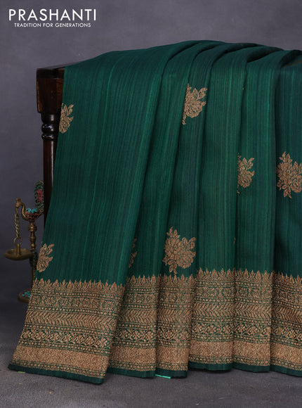 Banarasi raw silk saree dark green and red with thread & zari woven floral buttas and woven border