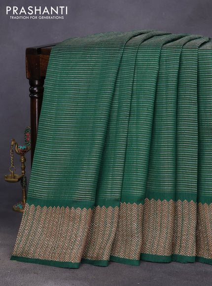 Banarasi raw silk saree green with allover zari stripes and woven border