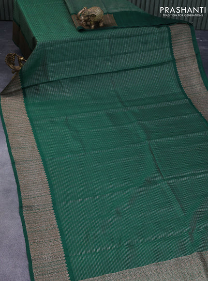 Banarasi raw silk saree green with allover zari stripes and woven border