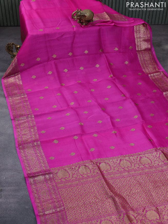 Banarasi organza silk saree pink with thread & zari woven buttas and banarasi style border