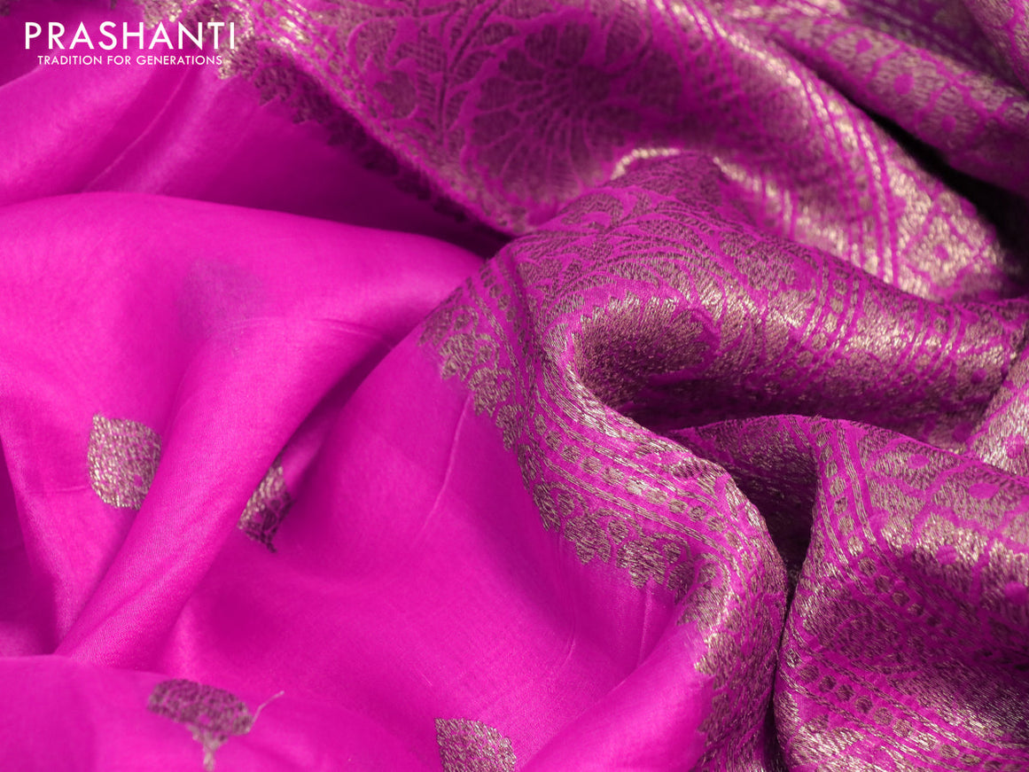 Banarasi organza silk saree pink with thread & zari woven buttas and banarasi style border