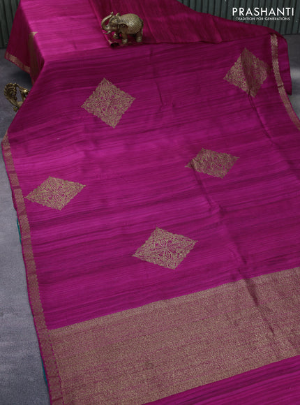 Banarasi raw silk saree dark pink and green with thread & zari woven buttas and woven border