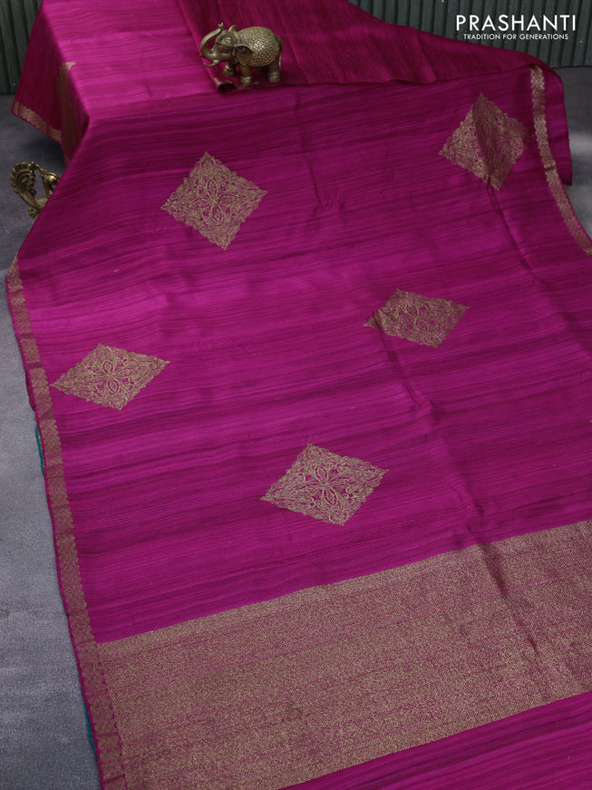 Banarasi raw silk saree dark pink and green with thread & zari woven buttas and woven border