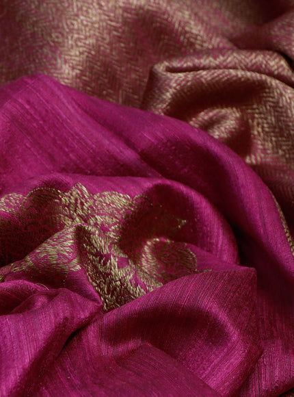 Banarasi raw silk saree dark pink and green with thread & zari woven buttas and woven border