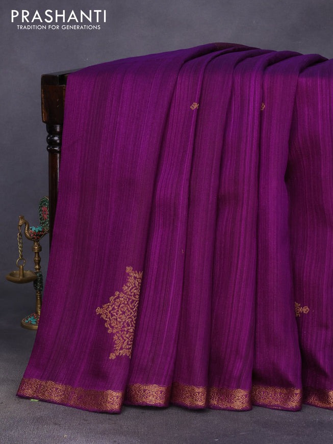 Banarasi raw silk saree purple with thread & zari woven buttas and woven border