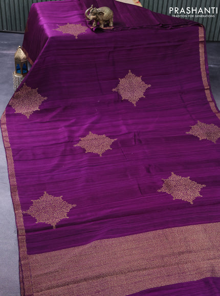 Banarasi raw silk saree purple with thread & zari woven buttas and woven border