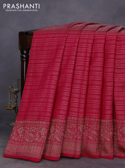 Banarasi raw silk saree red with allover zari stripes and woven border