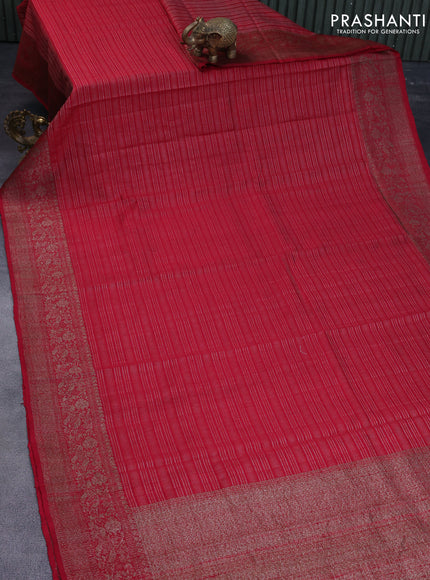 Banarasi raw silk saree red with allover zari stripes and woven border