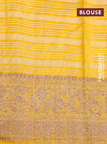 Banarasi raw silk saree mustard yellow with allover zari stripes and woven border